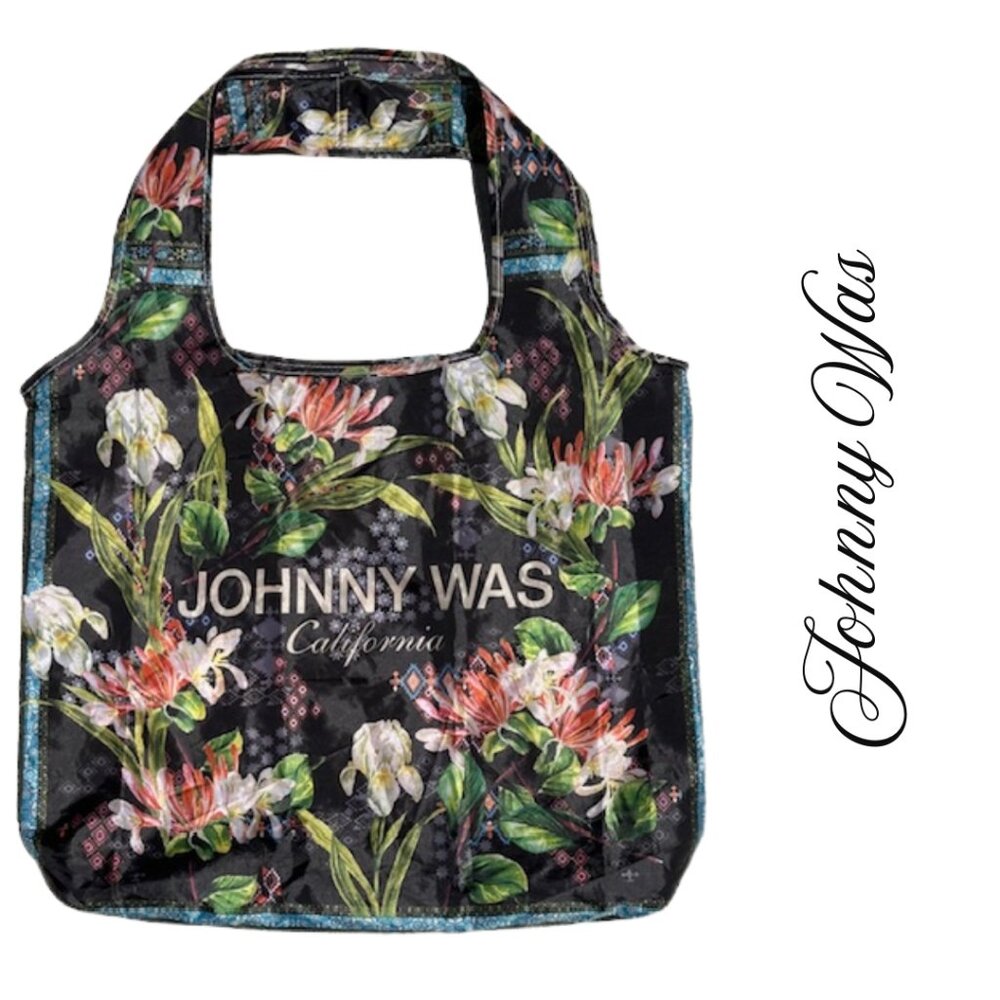 NWOT Johnny Was Nylon Foldable Tote Bag Limited Edition Floral Print